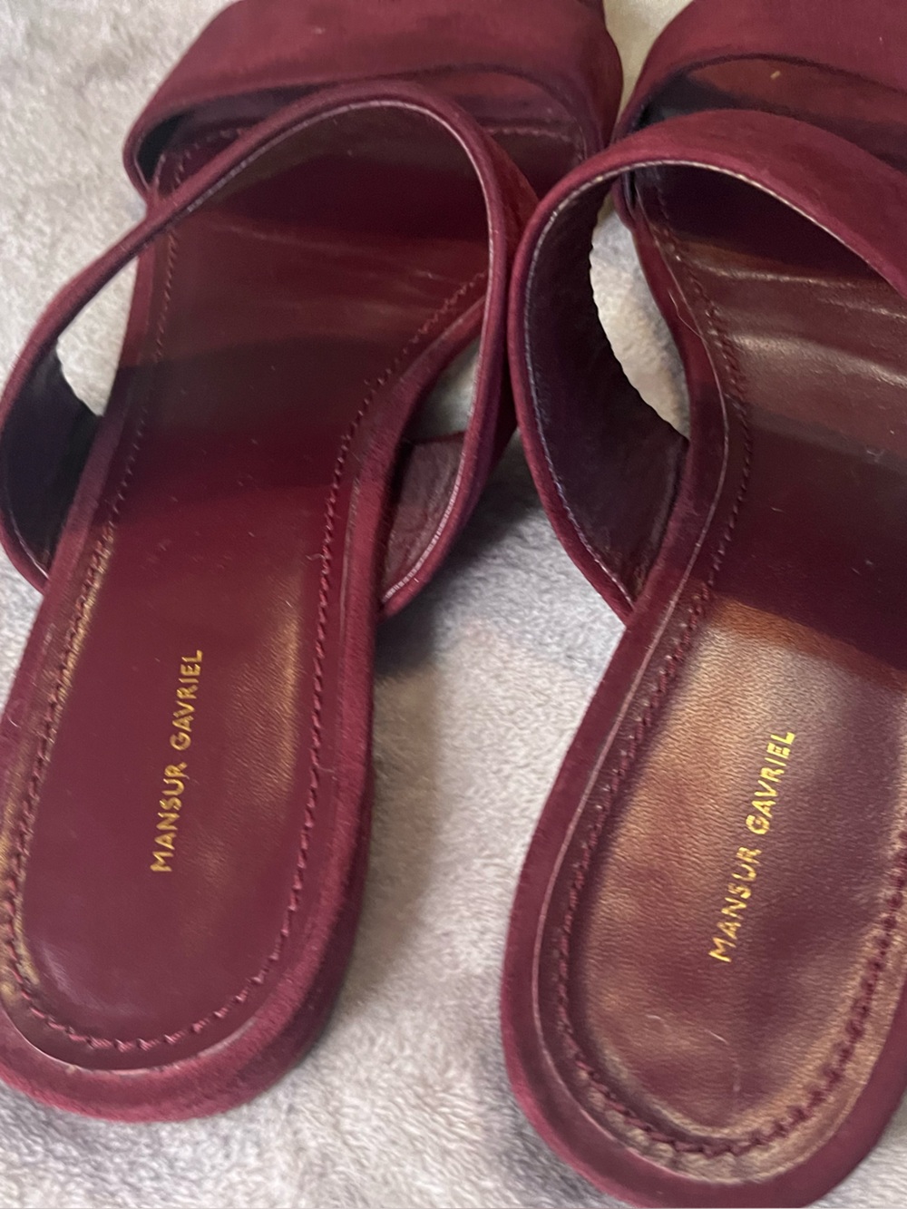 Mansur Gavriel Burgundy Suede Double-Band Slide Sandals